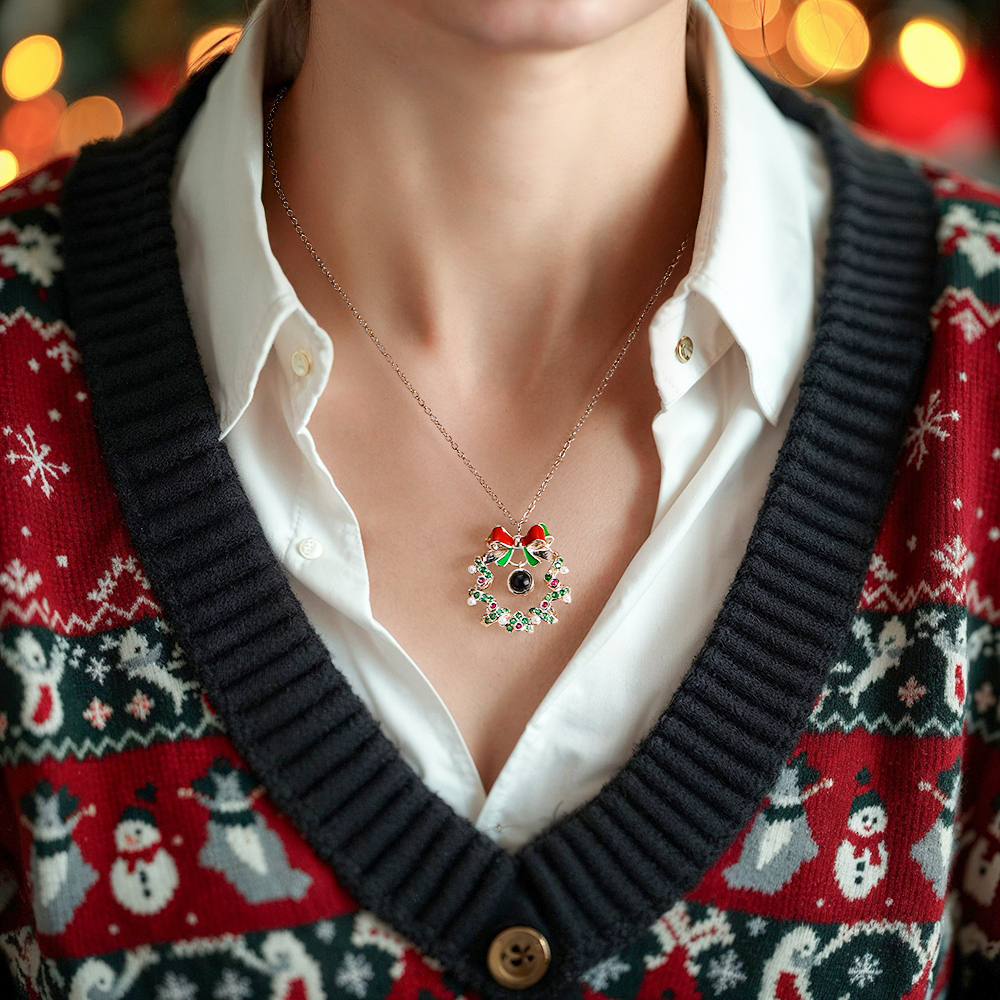 Custom Projection Necklace Christmas Wreath Necklace Gifts for Her Christmas Gifts - soufeelus