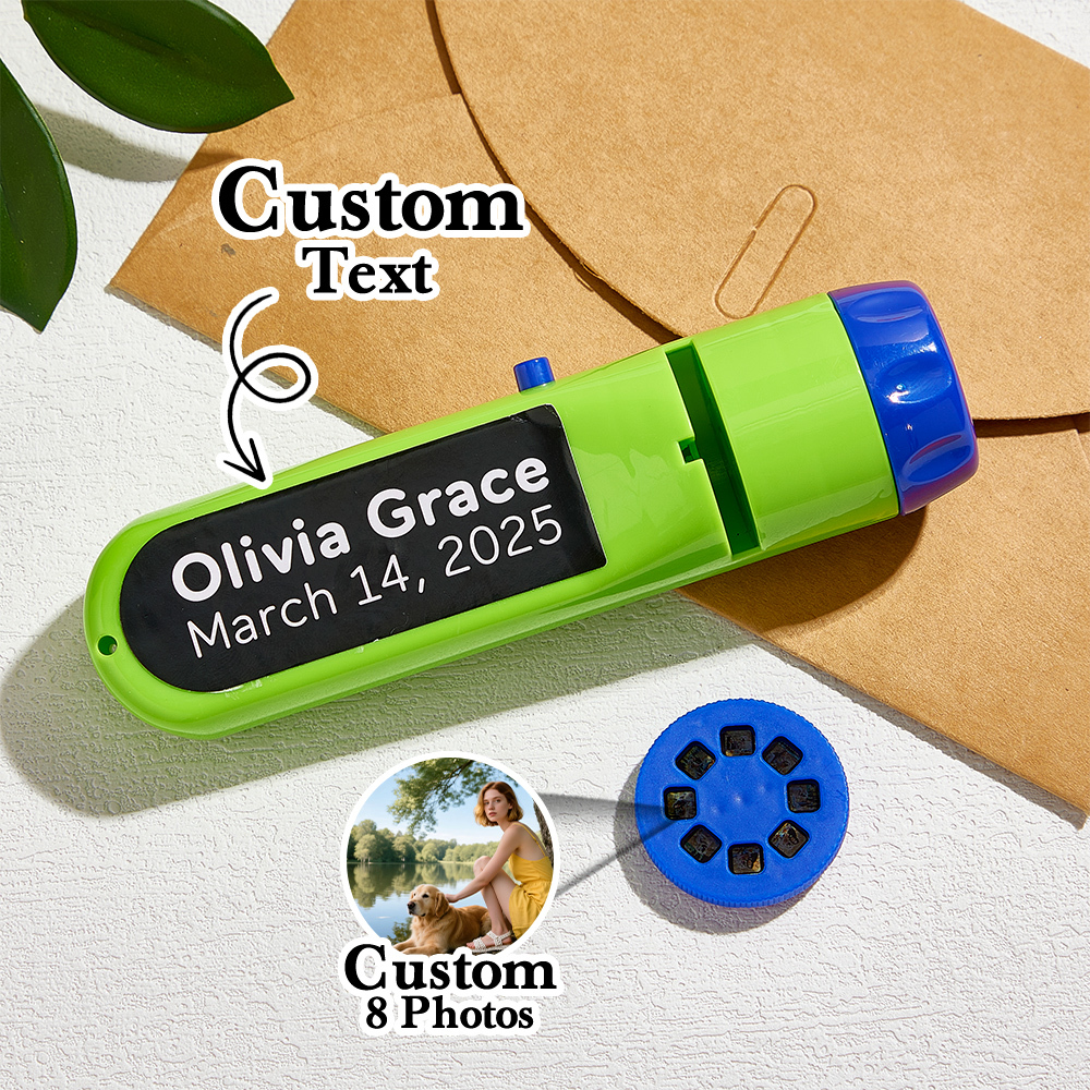 Custom Photo Flashlight Personalized Text and Photo Viewer with Your Own Photos Family Anniversary Gift - GetPhotoSocksUk