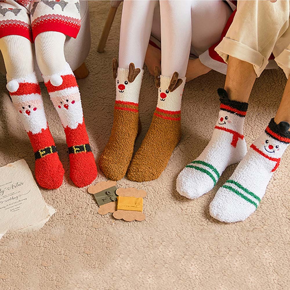 Christmas Socks Plush Coral Fleece Parent-child Christmas Socks Winter Home Floor Socks Christmas Gifts -