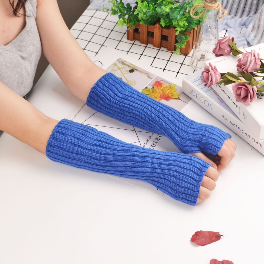 Knitted Gloves Warm Mid Length Solid Color Arm Cover -