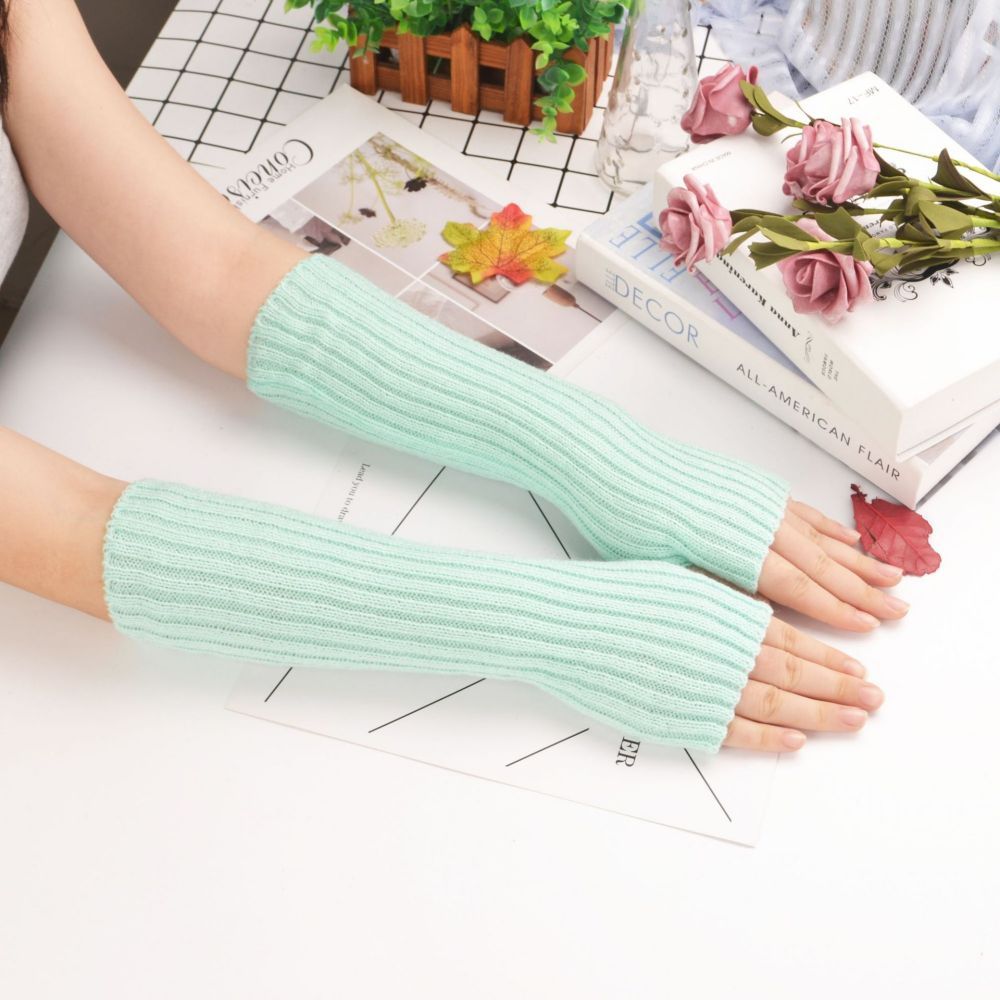 Knitted Gloves Warm Mid Length Solid Color Arm Cover -