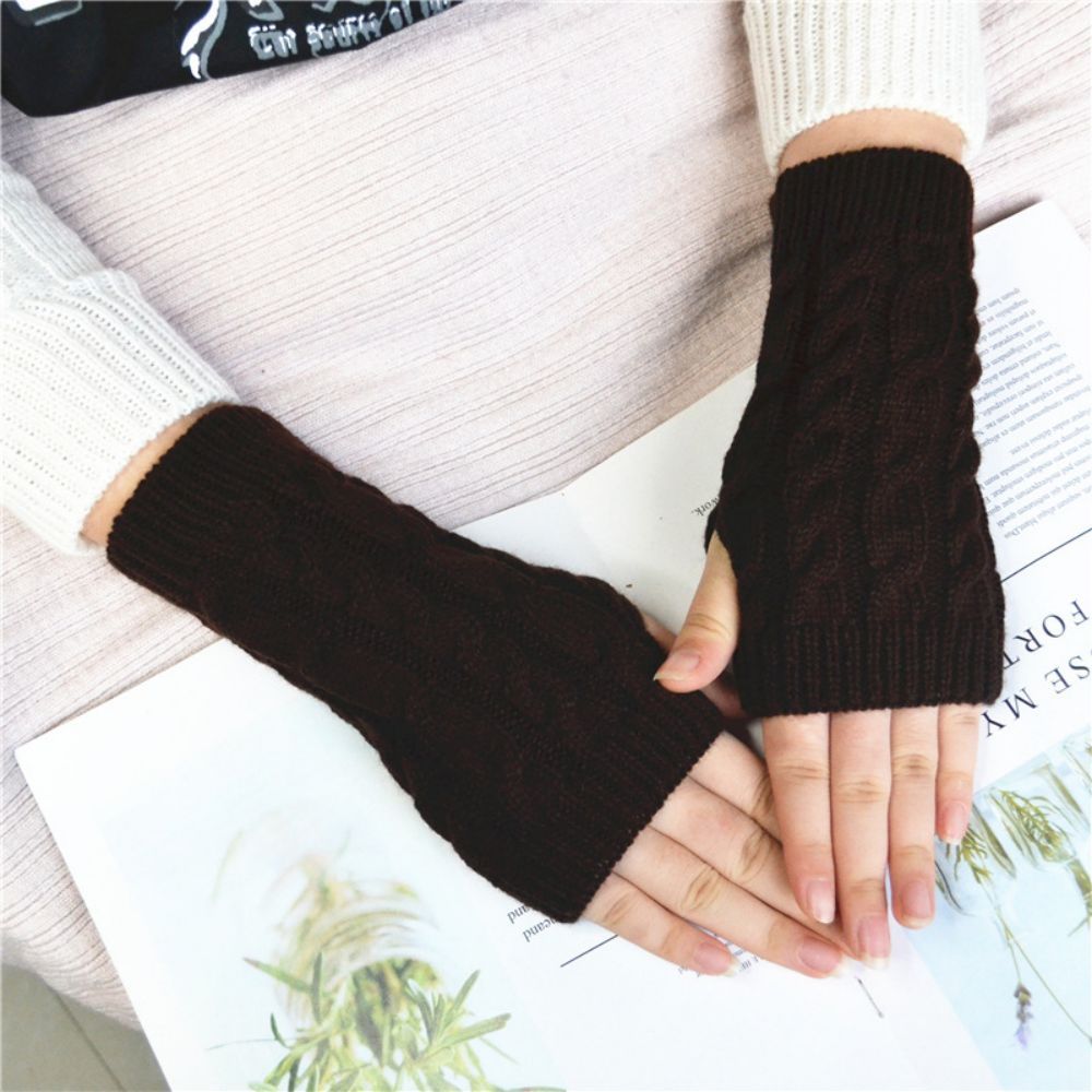 Knitted Half Finger Gloves Cycling Thermal Short Gloves -