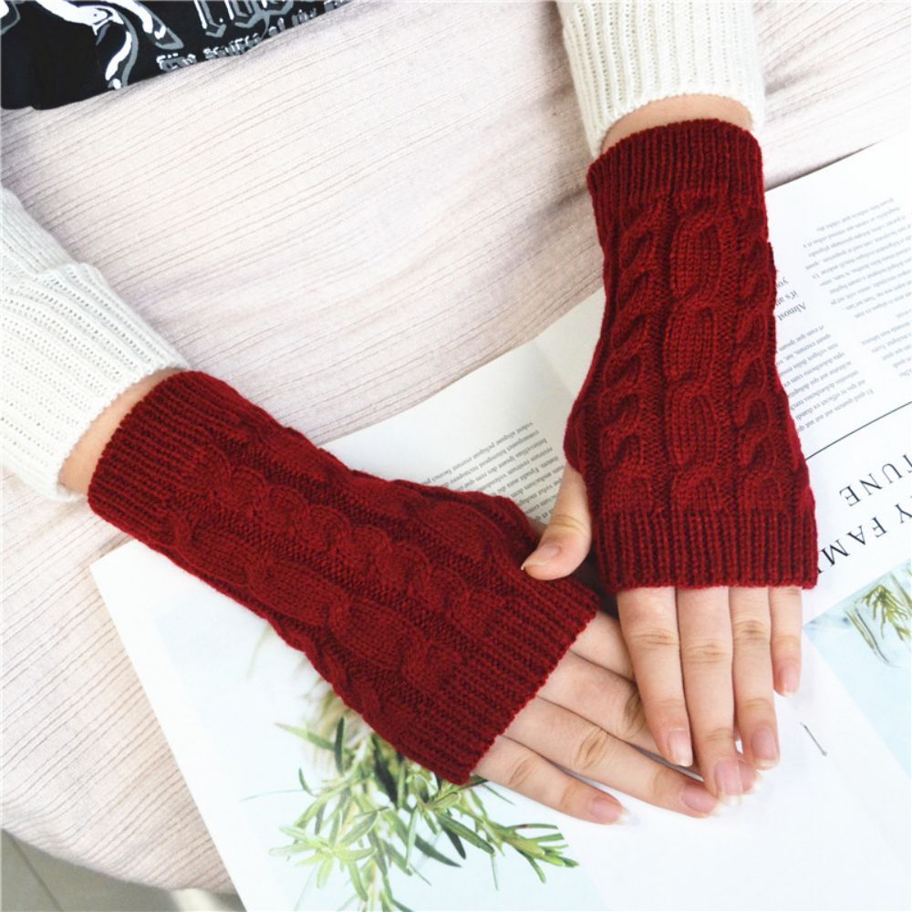 Knitted Half Finger Gloves Cycling Thermal Short Gloves -