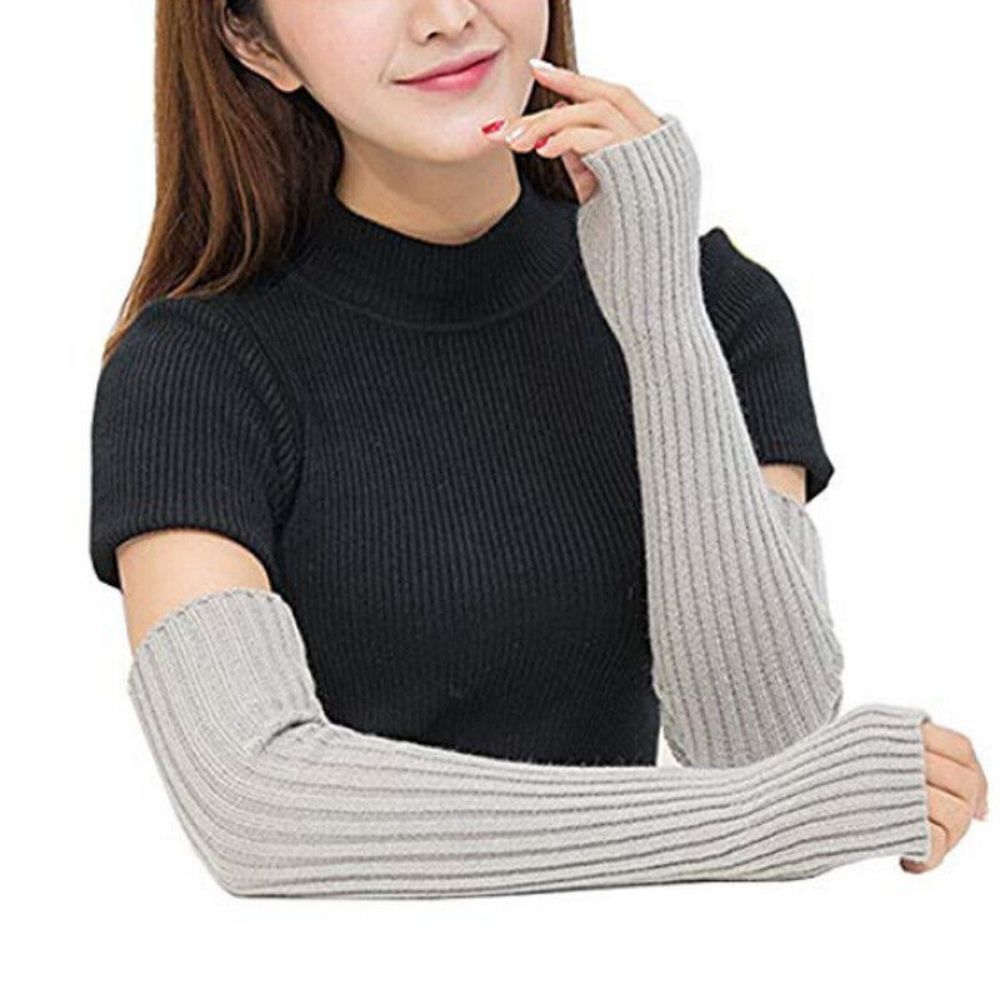 Warm Arm Cover Ladies Knit Wool Long Arm Cover Flat Needle Half Finger Gloves -