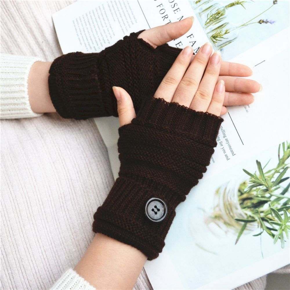 Winter Warm Button Wool Gloves Half Finger Gloves -