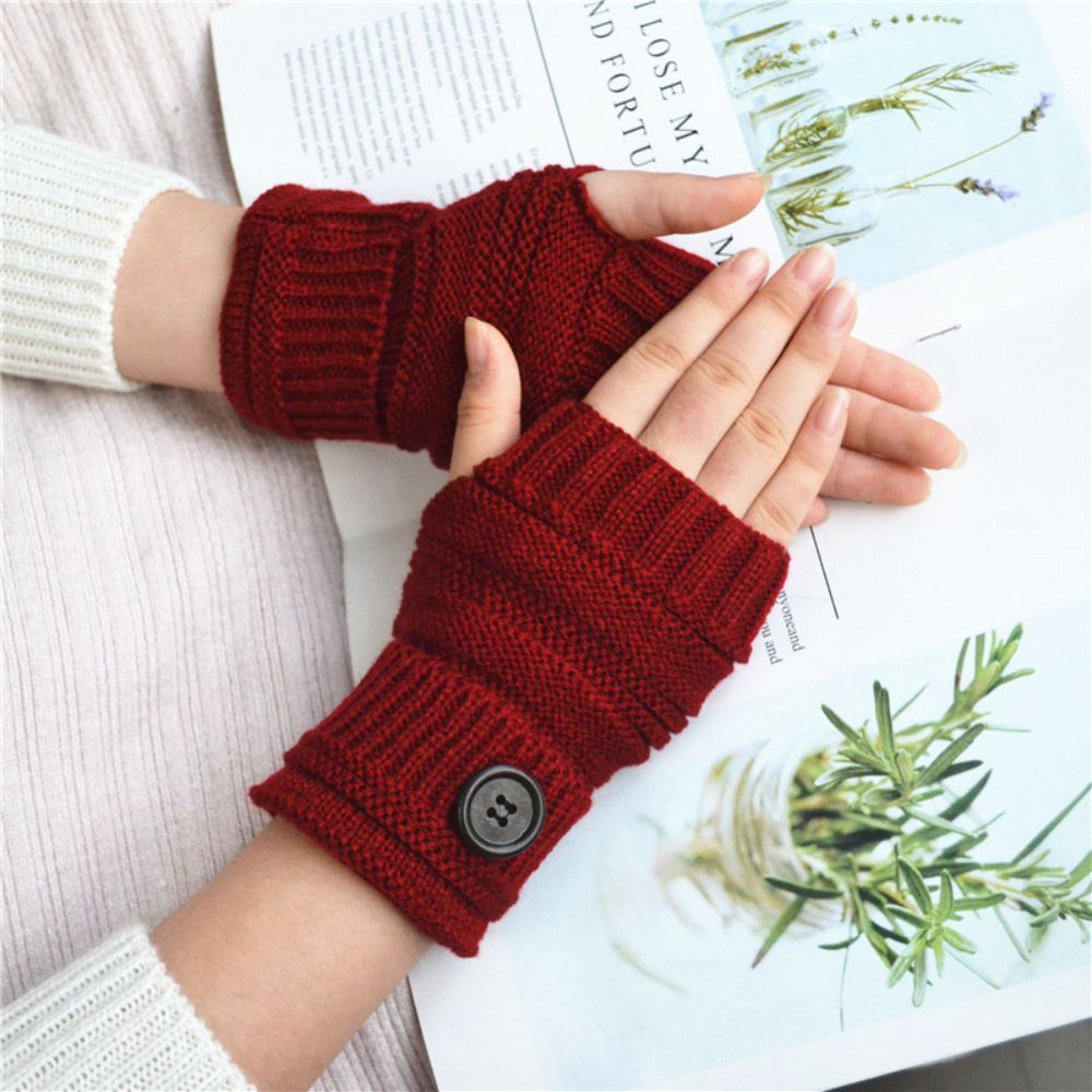 Winter Warm Button Wool Gloves Half Finger Gloves -