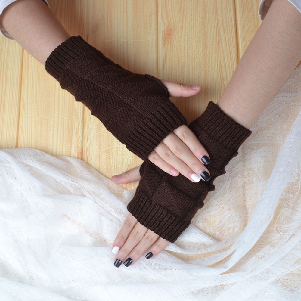 Knitted Half Finger Gloves Short Triangle Block Wool Fingerless Gloves To Keep Warm -