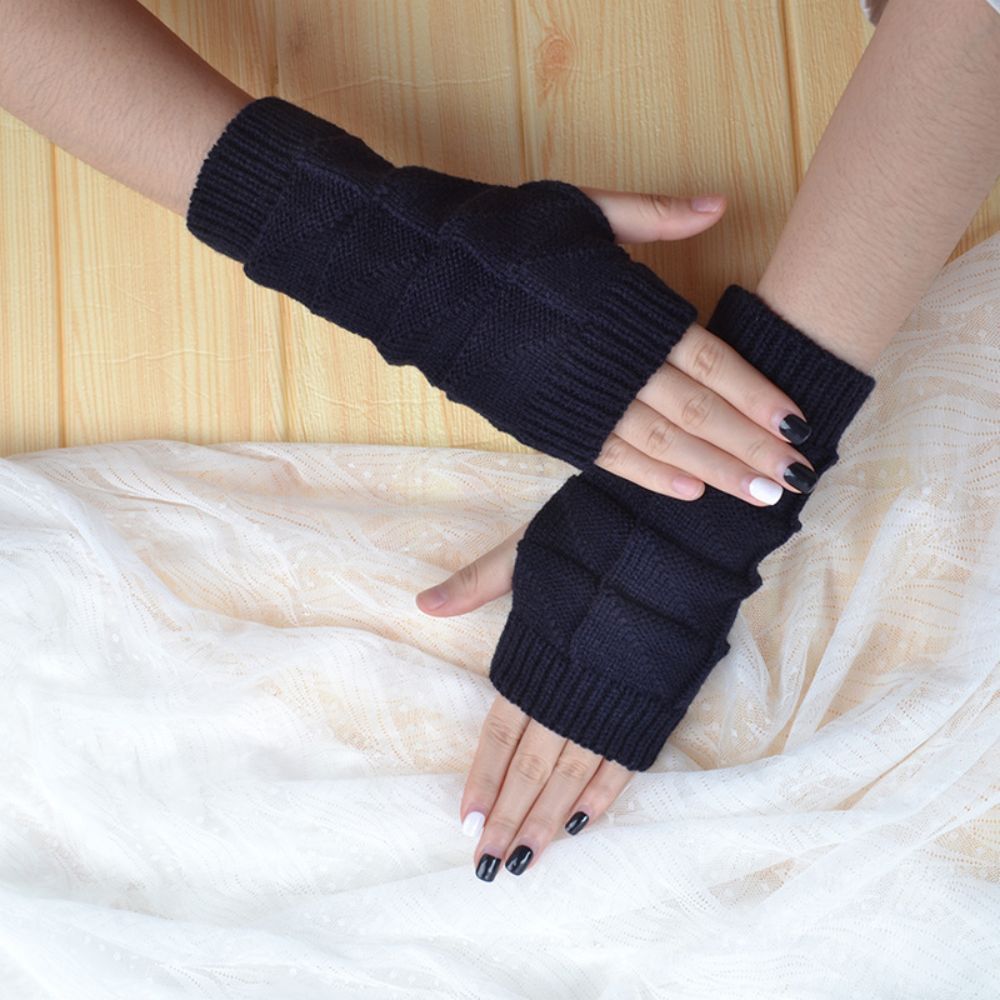 Knitted Half Finger Gloves Short Triangle Block Wool Fingerless Gloves To Keep Warm -
