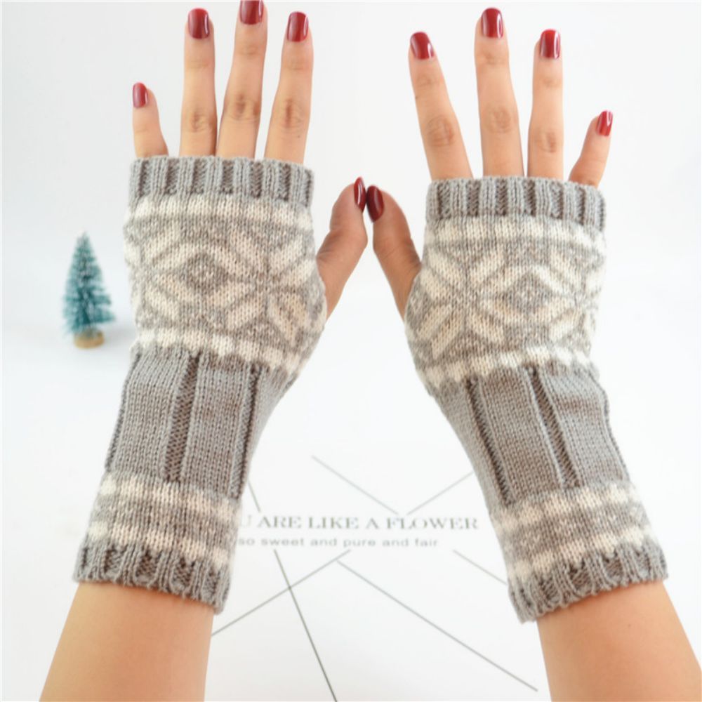 Winter Women's Sleeves Wool Knitted Gloves Warm Short Snowflake Arm Sleeves -