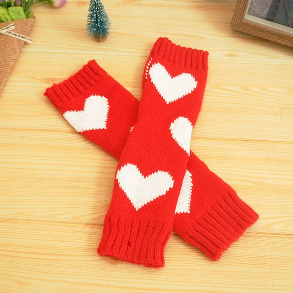 Winter Warm Arm Cover Christmas Love Knitting Wool Half Finger Hole Sleeve -
