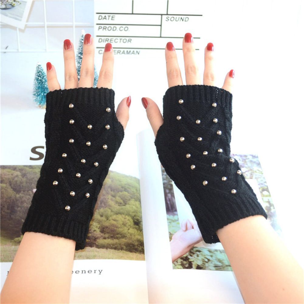 Winter Warm Half Finger Gloves Eight Character Steel Ball Adult Ladies Knitted Gloves -