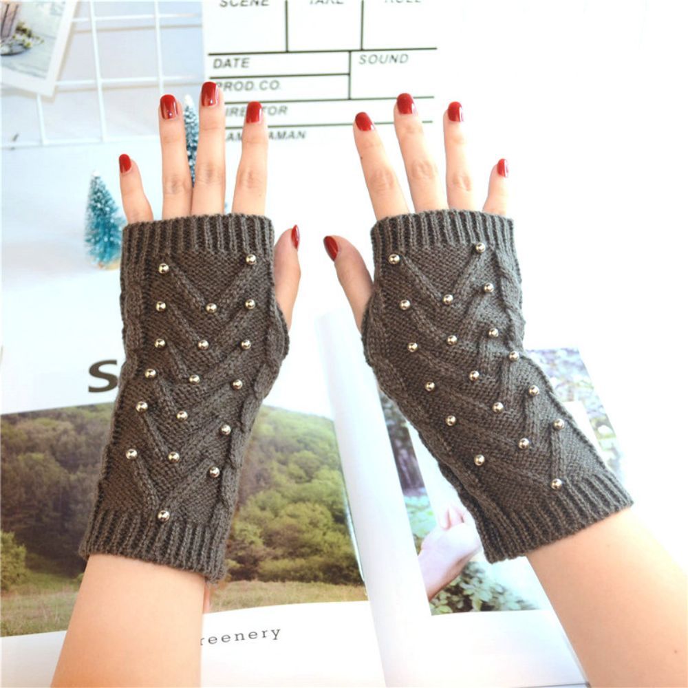 Winter Warm Half Finger Gloves Eight Character Steel Ball Adult Ladies Knitted Gloves -