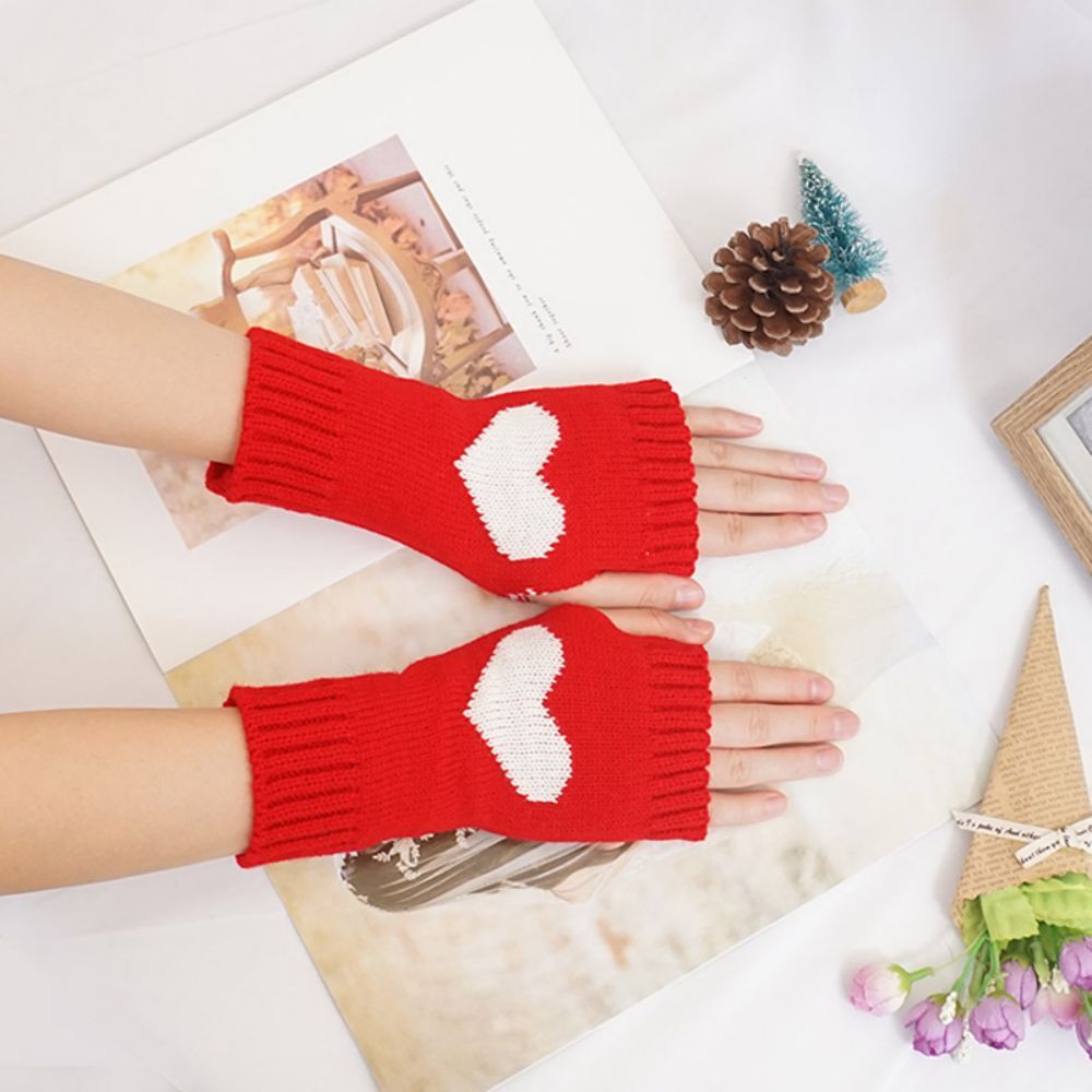 Winter Short Sleeves Heart Half Finger Knit Warm Sleeves -