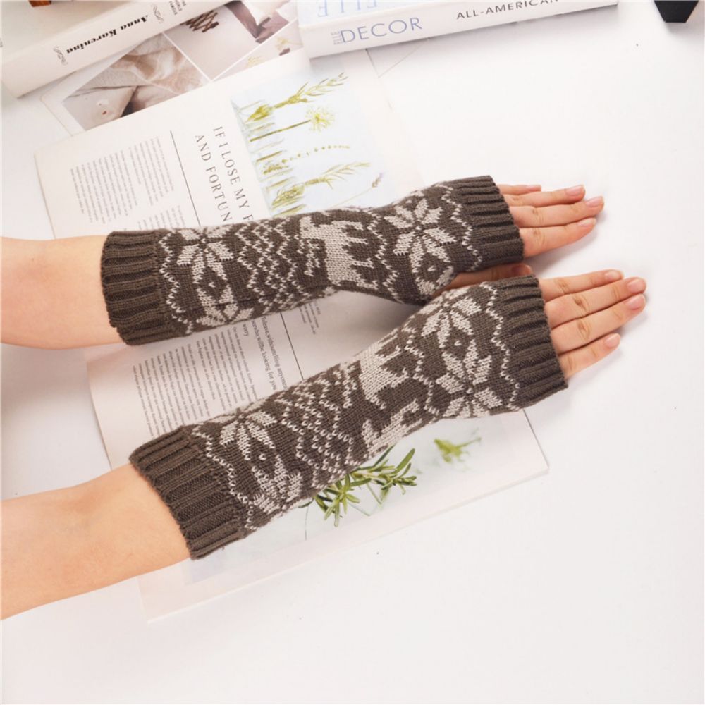 Winter Warm Gloves Cute Fawn Knitted Dime Mid-Length Arm Cover Fingerless -