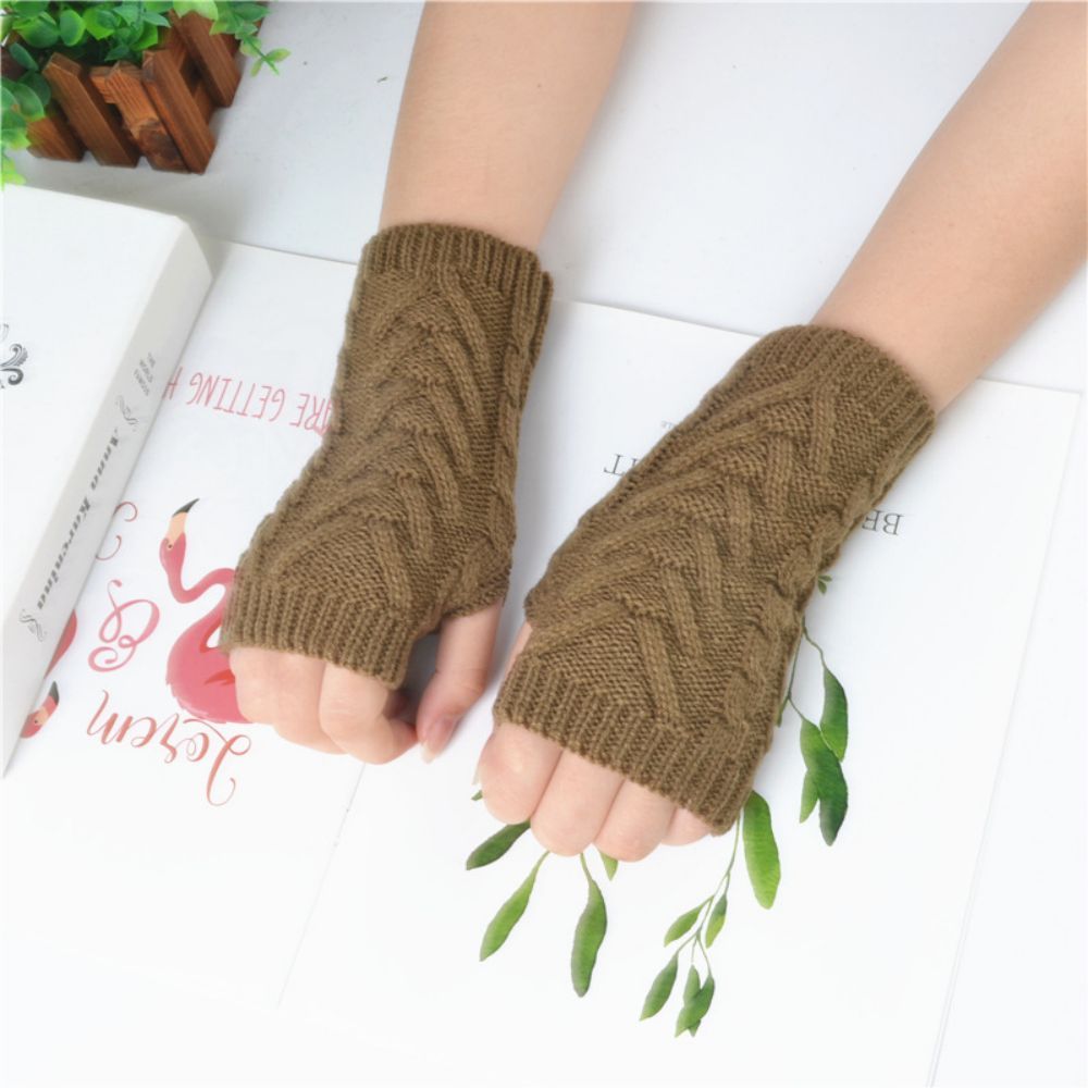 Half Finger Gloves Winter Wool Outdoor Warm Short Fingerless Gloves -