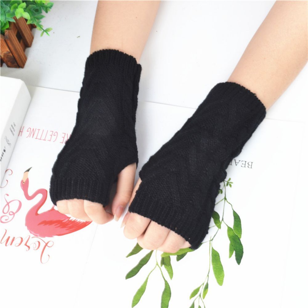 Half Finger Gloves Winter Wool Outdoor Warm Short Fingerless Gloves -