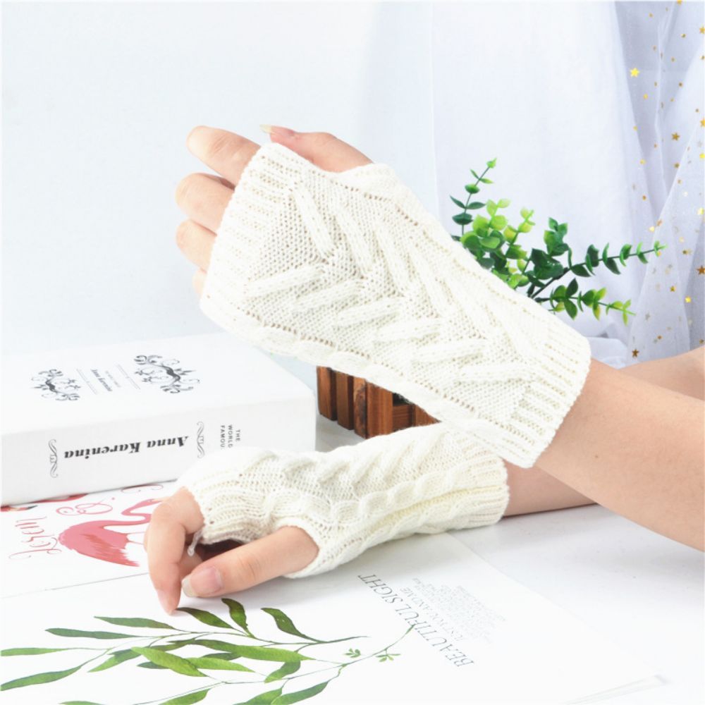 Half Finger Gloves Winter Wool Outdoor Warm Short Fingerless Gloves -