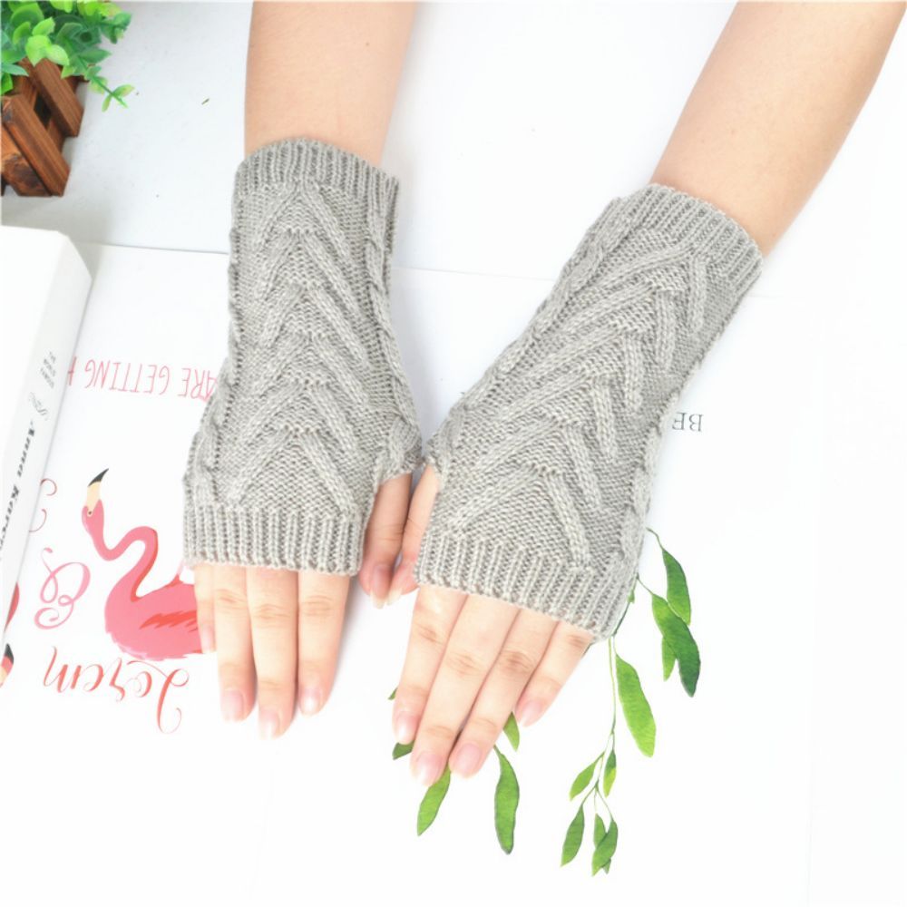 Half Finger Gloves Winter Wool Outdoor Warm Short Fingerless Gloves -