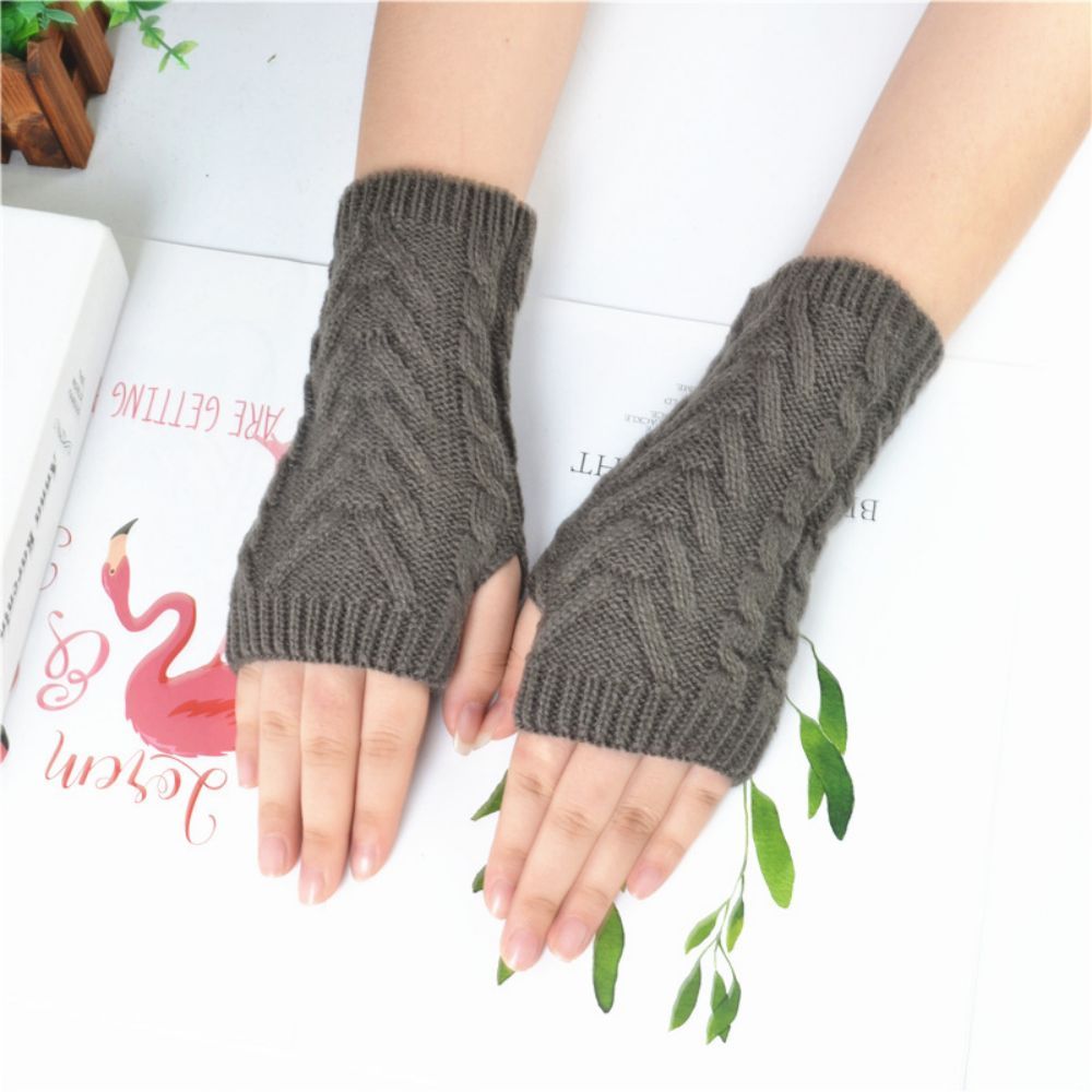 Half Finger Gloves Winter Wool Outdoor Warm Short Fingerless Gloves -