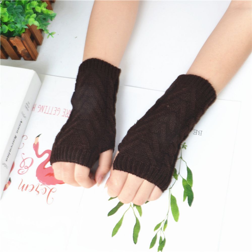 Half Finger Gloves Winter Wool Outdoor Warm Short Fingerless Gloves -