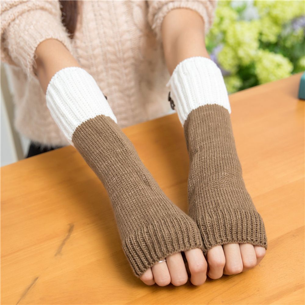 Women's Half Finger Gloves Colorblock Winter Warm Arm Cover -