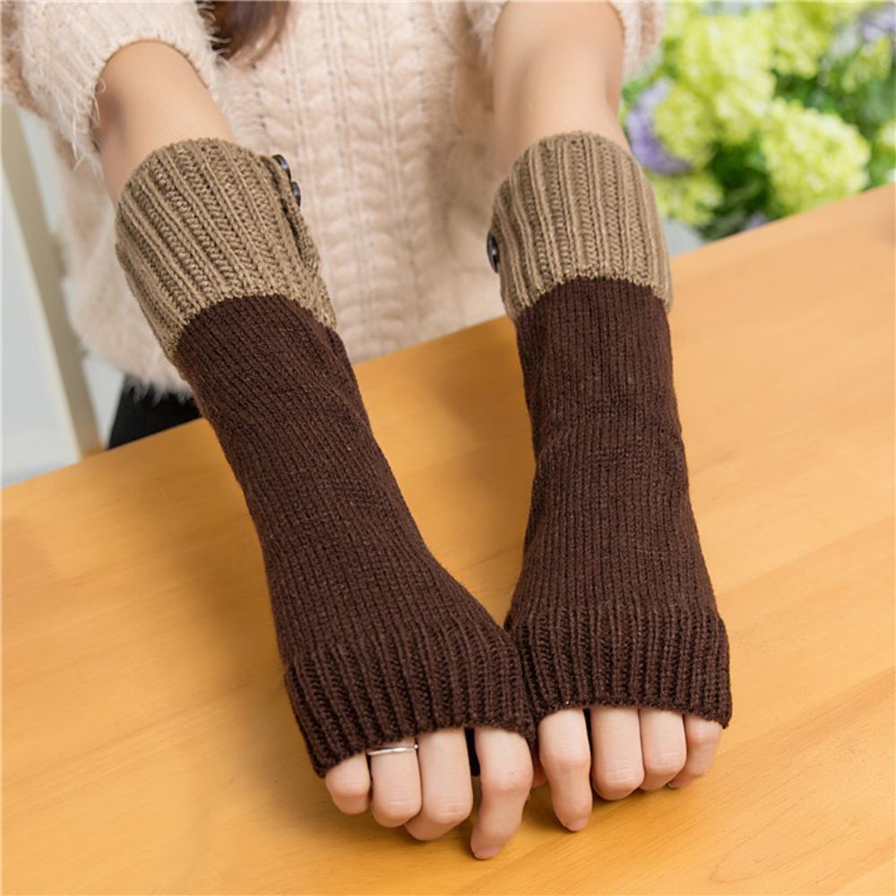 Women's Half Finger Gloves Colorblock Winter Warm Arm Cover -