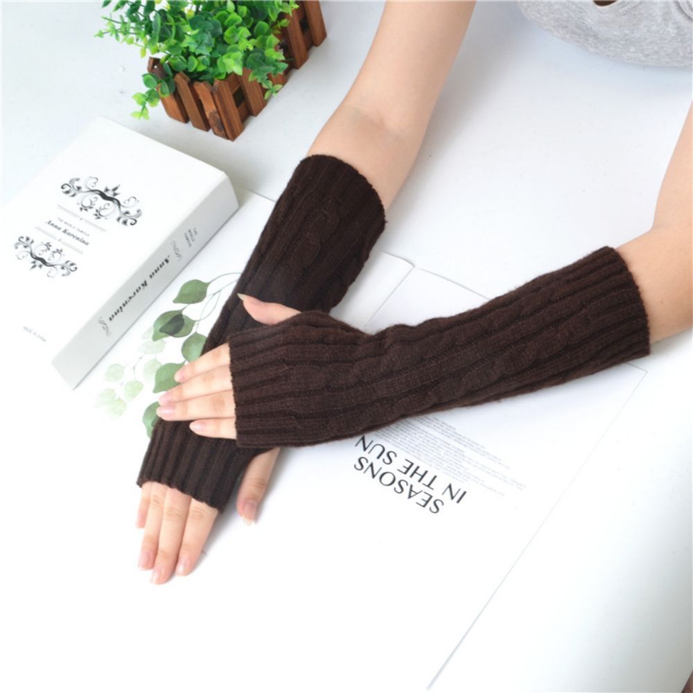 Winter Warm Gloves Women's Half Finger Linen Pattern Wool Knitted Fingerless Gloves -
