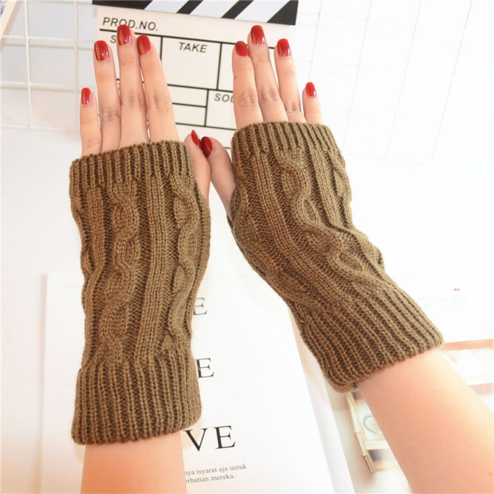 Winter Wool Gloves Short Vertical Twist Double Dipped Finger Gloves -