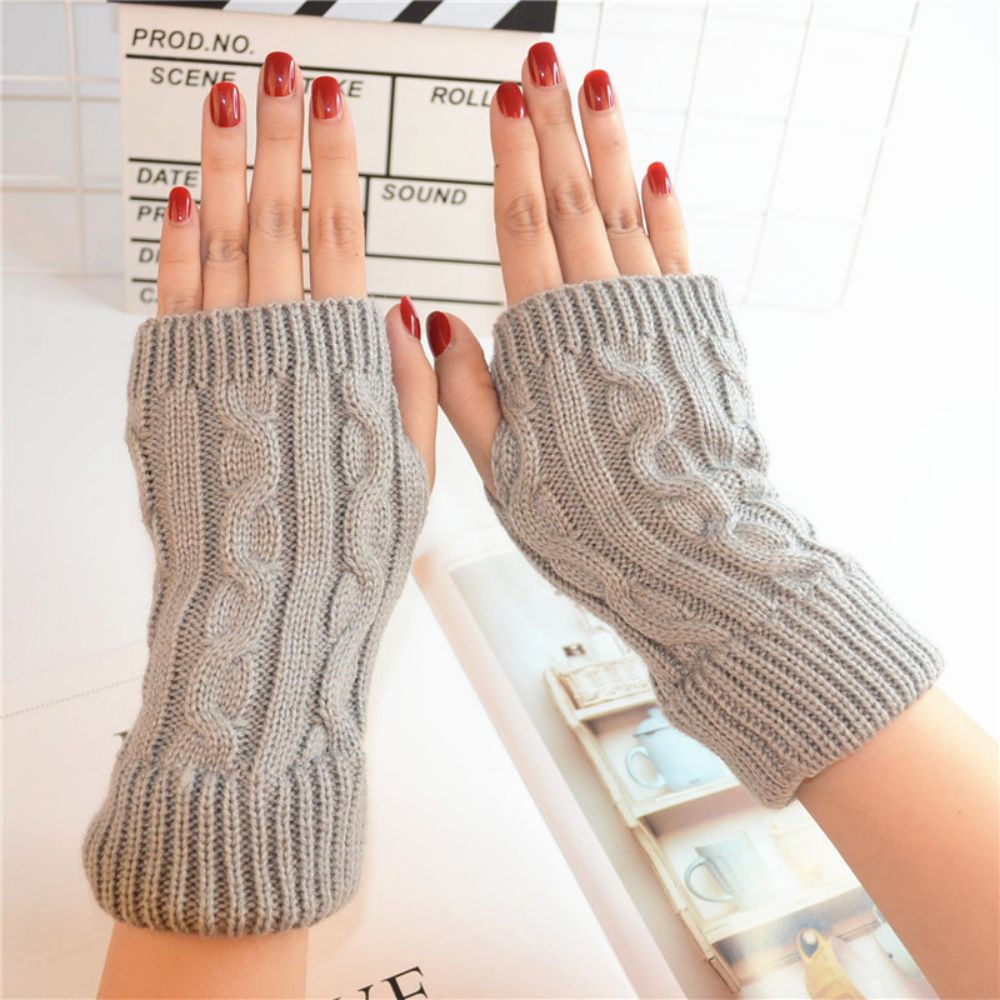 Winter Wool Gloves Short Vertical Twist Double Dipped Finger Gloves -