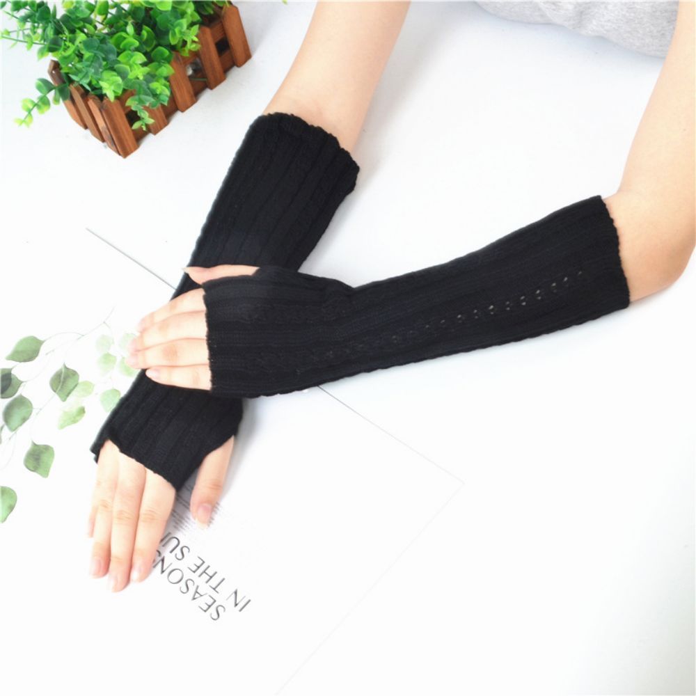 Mid-length Arm Cover Knitted Wool Warm Solid Color Winter Cold Protection Sleeve -