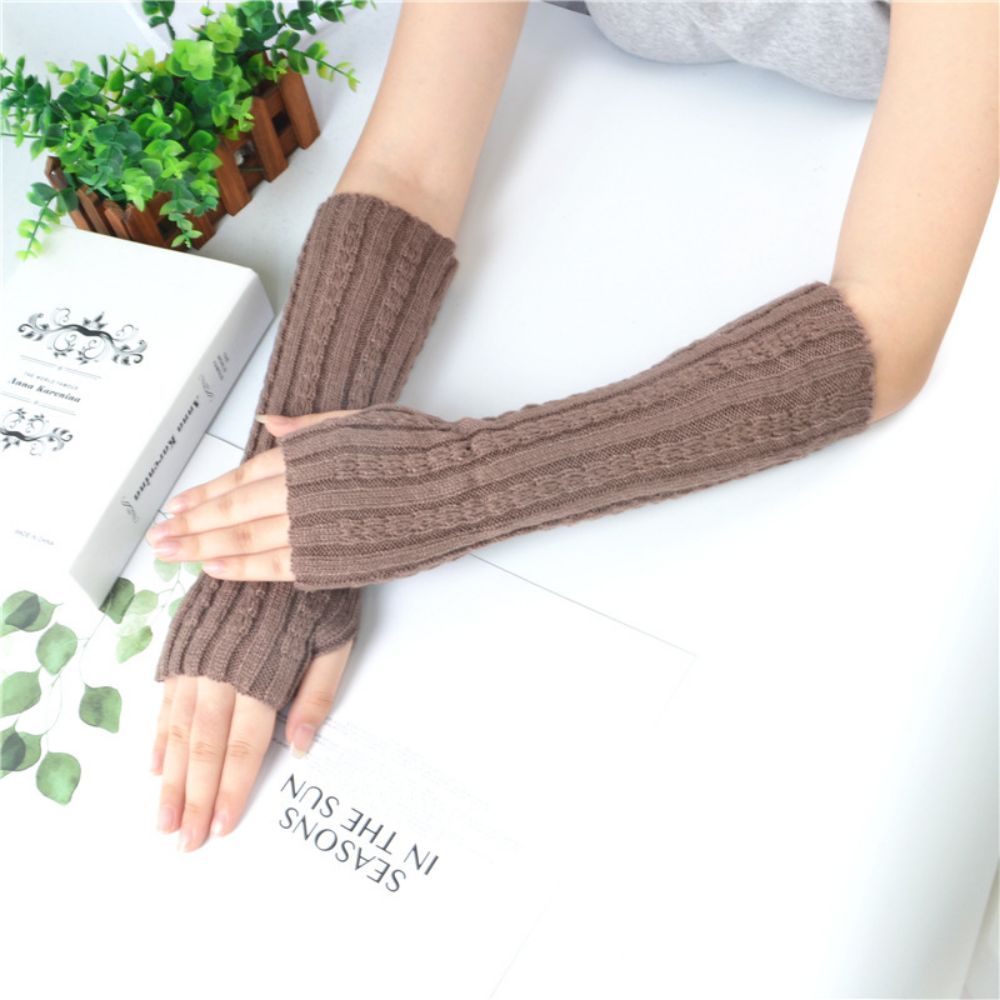Mid-length Arm Cover Knitted Wool Warm Solid Color Winter Cold Protection Sleeve -