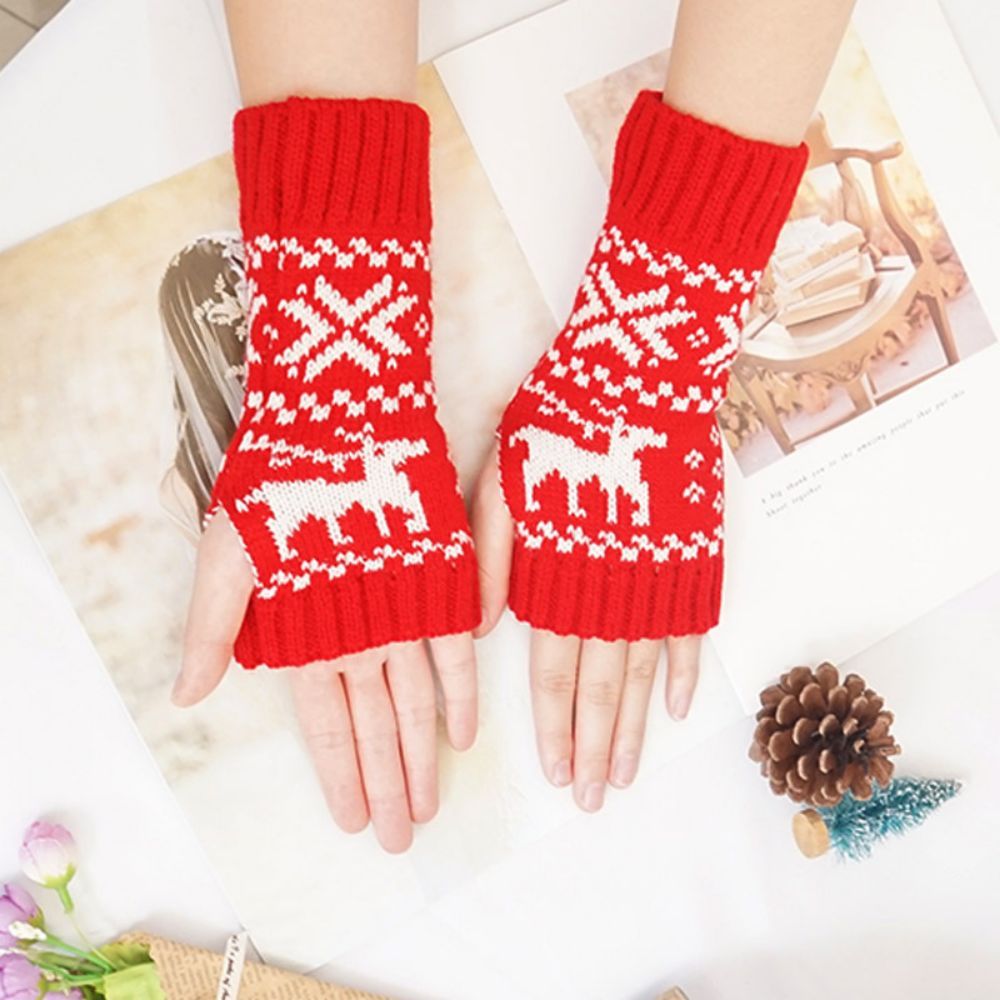 Christmas Winter Warm Arm Cover Fawn Half Finger Knit Sleeve -