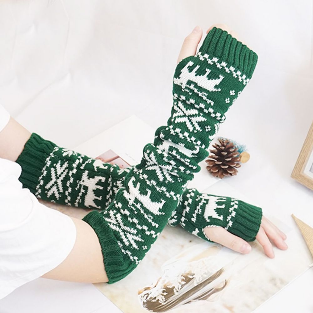 Christmas Winter Warm Arm Cover Fawn Half Finger Knit Sleeve -