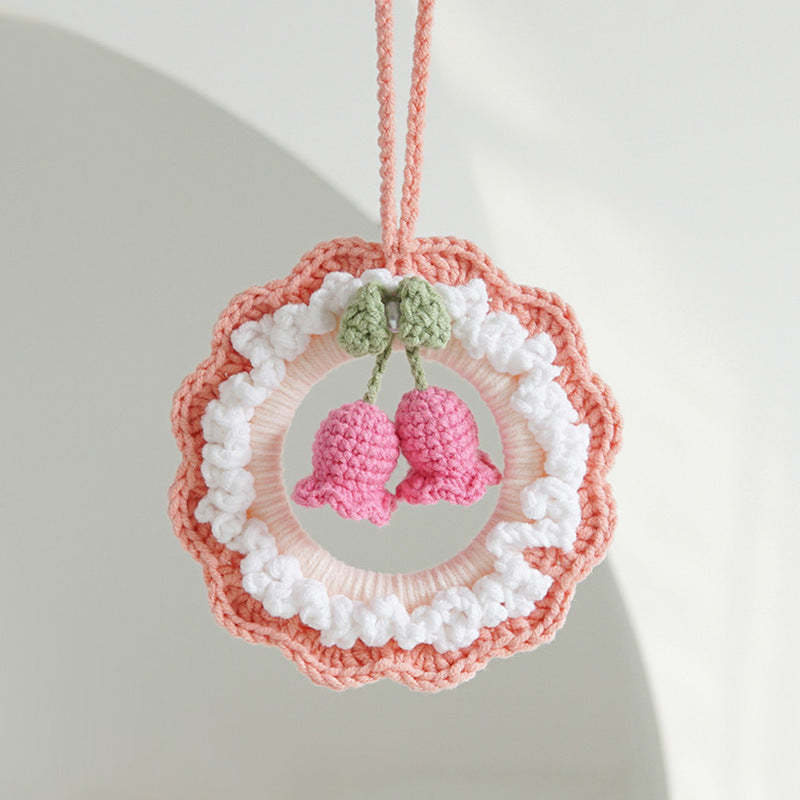 Crochet Flower Car Mirror Hanging Plant Knitted Flowers Car Decor Accessories - SantaSocks