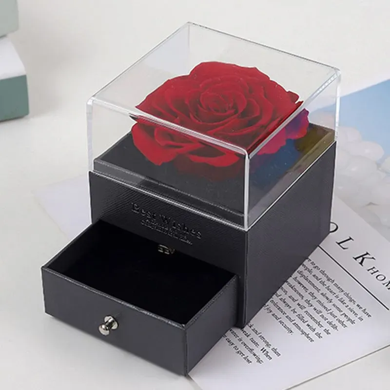 Real Red Rose Jewelry Gift Box Preserved Flower Forever Gift for Her - GetPhotoSocksUk