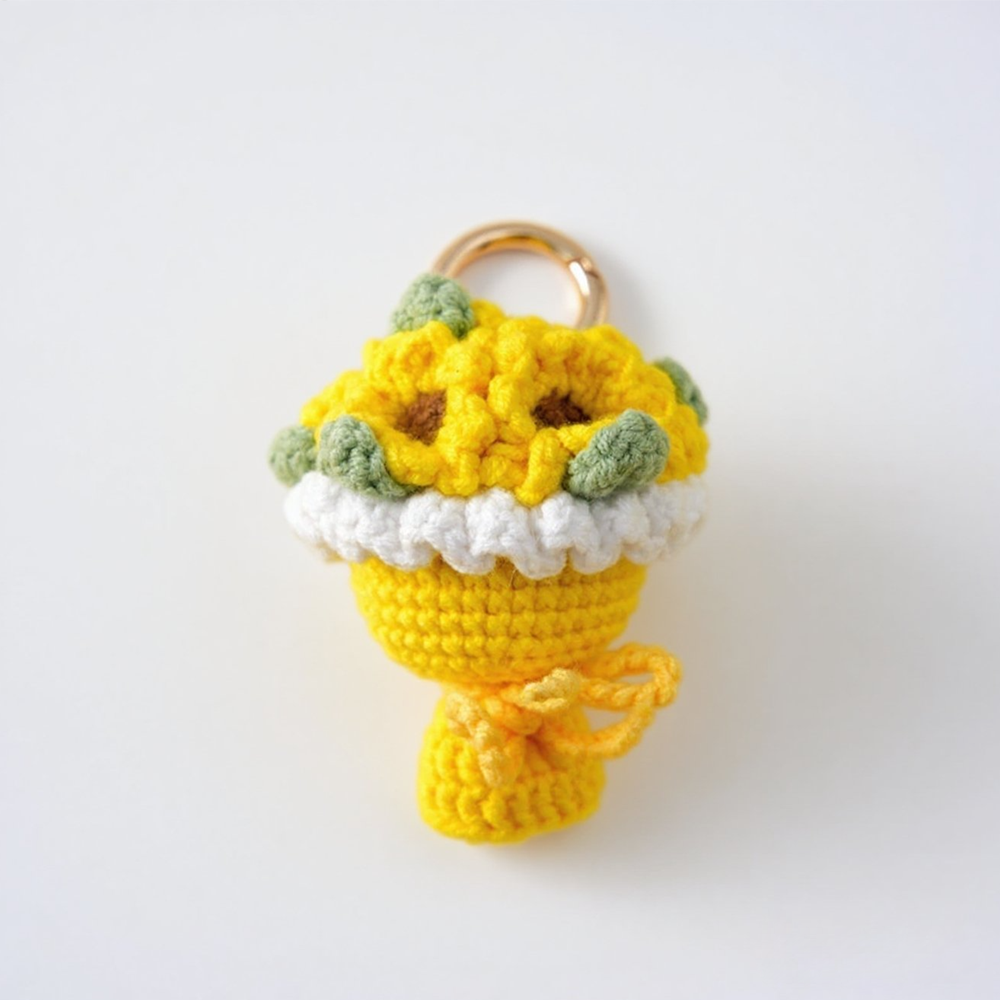 Lovely Gift Wool Knitted Bouquet Keychain Simulation Sunflower Bag Charm Pendant Graduation Gift - GetPhotoSocksUk