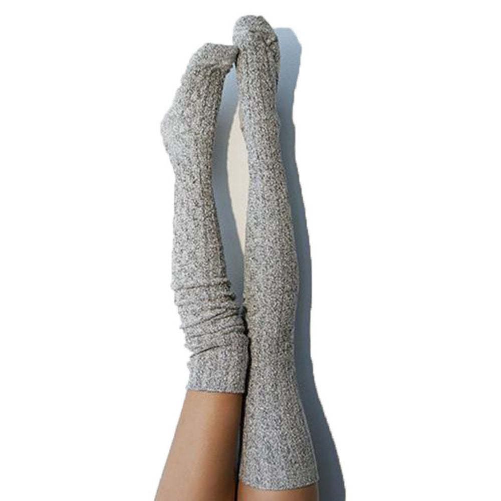 Women Winter Leg Warmers Solid Color Stockings Knitted Over The Knee Pile Socks -
