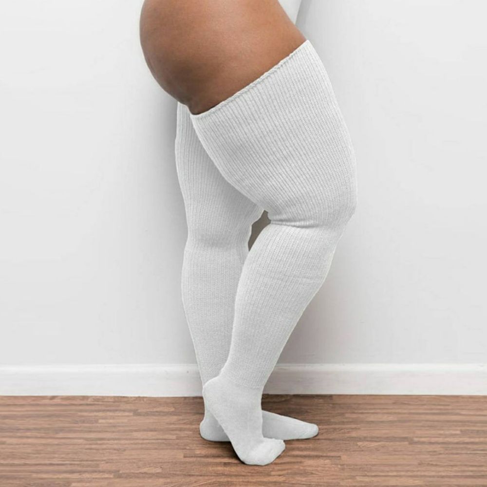 Women Winter Leg Warmers Large Size Three Bars Striped Fashion Long Tube Over Knee Pile Socks -