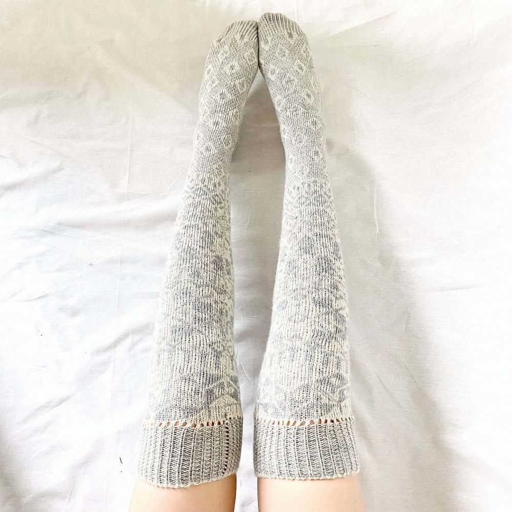 Women Winter Leg Warmers Geometric Pattern Over The Knee Socks -