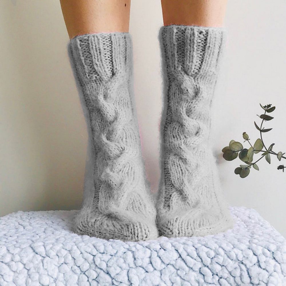 Women Winter Warm Mohair Socks Knitted Calf Socks Home Wool Socks -