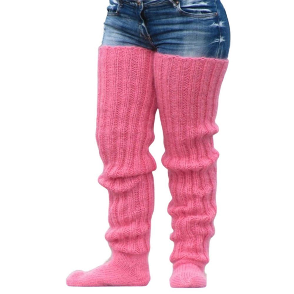 Womens Solid Color Knitted Wool Socks Over The Knee -