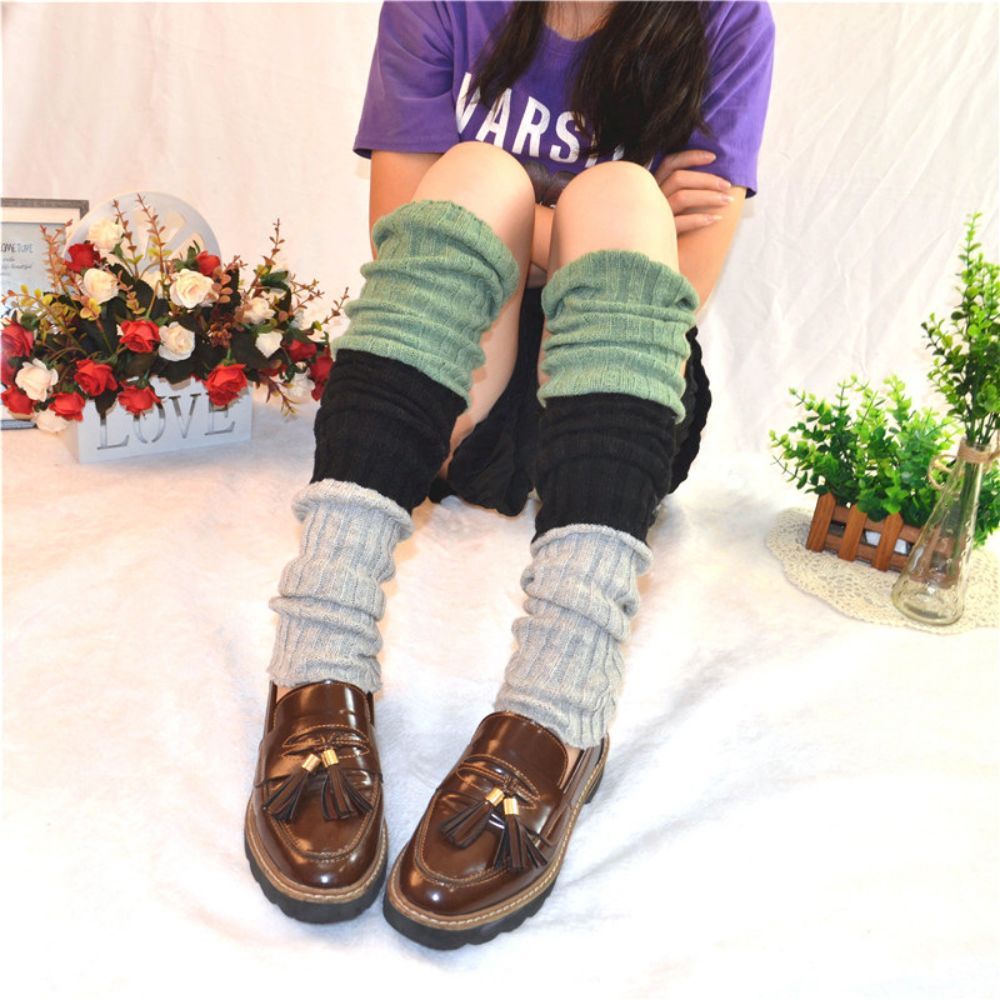 Winter Wool Over-The-Knee Socks Sock Set Contrast Color Women'S Wool Leg Set Lengthened Knitted High Socks -