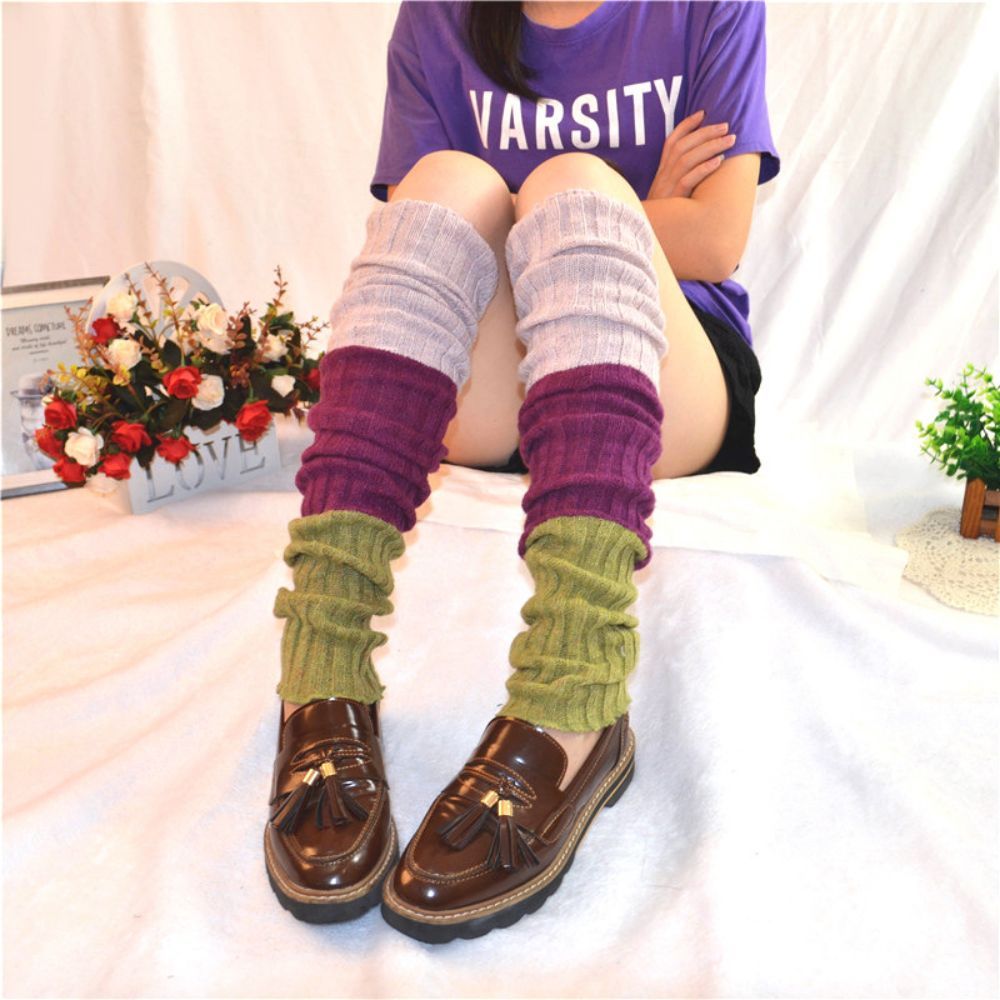 Winter Wool Over-The-Knee Socks Sock Set Contrast Color Women'S Wool Leg Set Lengthened Knitted High Socks -