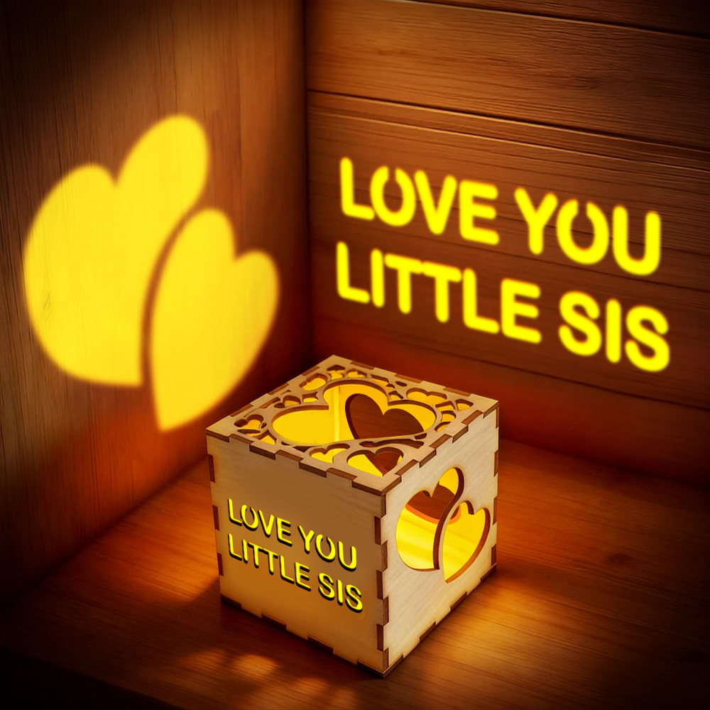 Valentine's Day Personalized Wooden Projection Night Light Cube – Custom Name, Age & Date | Heart Shadow Memory Lamp Gift for Anniversaries - GetPhotoSocksUk