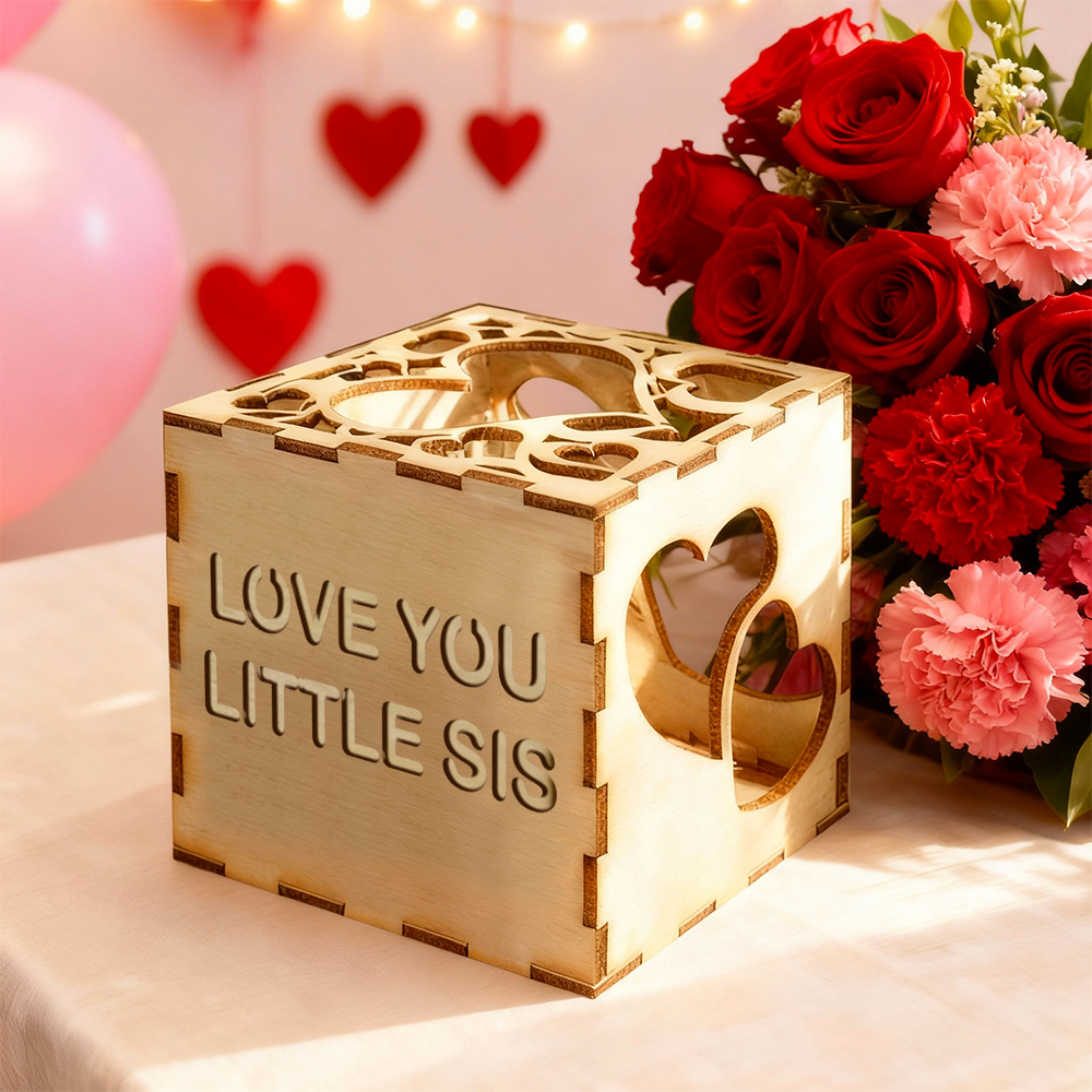 Valentine's Day Personalized Wooden Projection Night Light Cube – Custom Name, Age & Date | Heart Shadow Memory Lamp Gift for Anniversaries - GetPhotoSocksUk