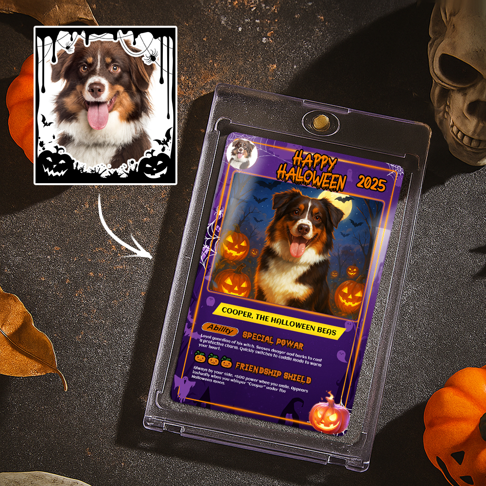 Custom Halloween & Christmas Couple Card – Personalized Cartoon Trading Card with Photo & Name, Unique Holiday Gift for Him & Her - GetPhotoSocksUk