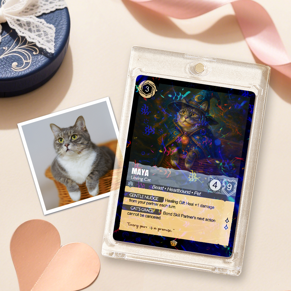Custom Cute Pet Trading Card Personalized Cartoon Acrylic Card Gift With Optional Film Styles - GetPhotoSocksUk
