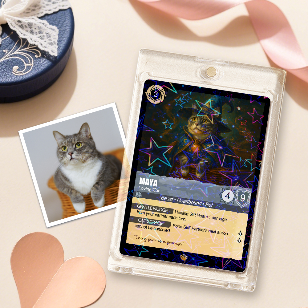 Custom Cute Pet Trading Card Personalized Cartoon Acrylic Card Gift With Optional Film Styles - GetPhotoSocksUk