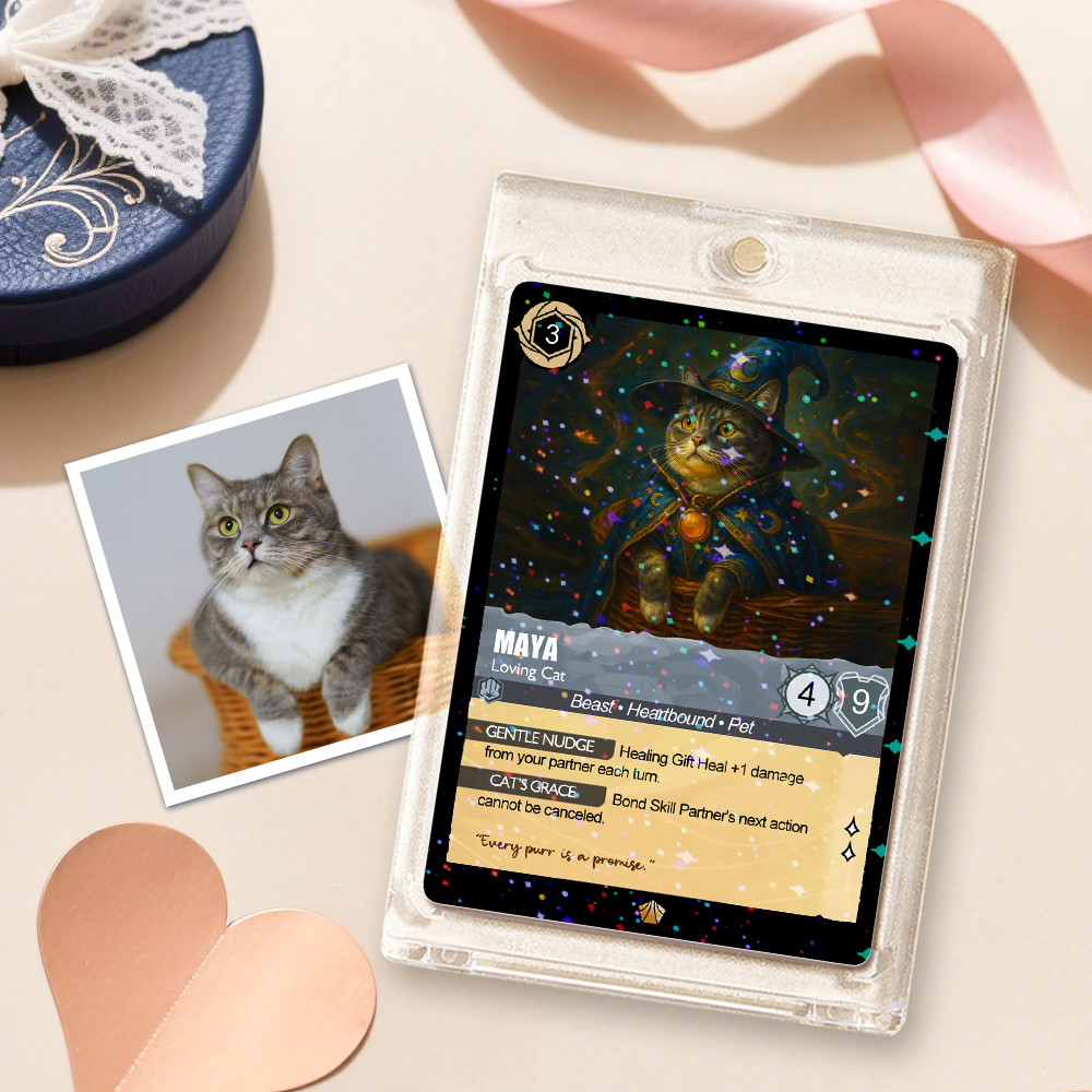 Custom Cute Pet Trading Card Personalized Cartoon Acrylic Card Gift With Optional Film Styles - GetPhotoSocksUk