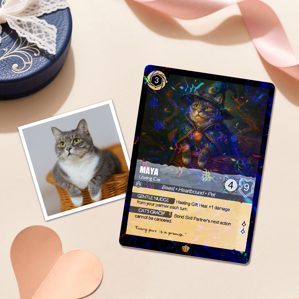 Custom Cute Pet Trading Card Personalized Cartoon Acrylic Card Gift With Optional Film Styles - GetPhotoSocksUk